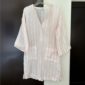J. Crew Cotton Linen V-Neck Beach Tunic/Cover Up in Pink & White Stripe -Medium